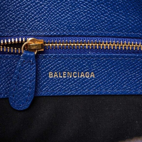 Balenciaga Blue Stamped Calfskin Leather Small Ville Satchel Bag - Picture 11 of 12